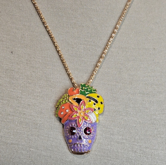 PURPLE SUGAR SKULL STATEMENT NECKLACE - Picture 1 of 3